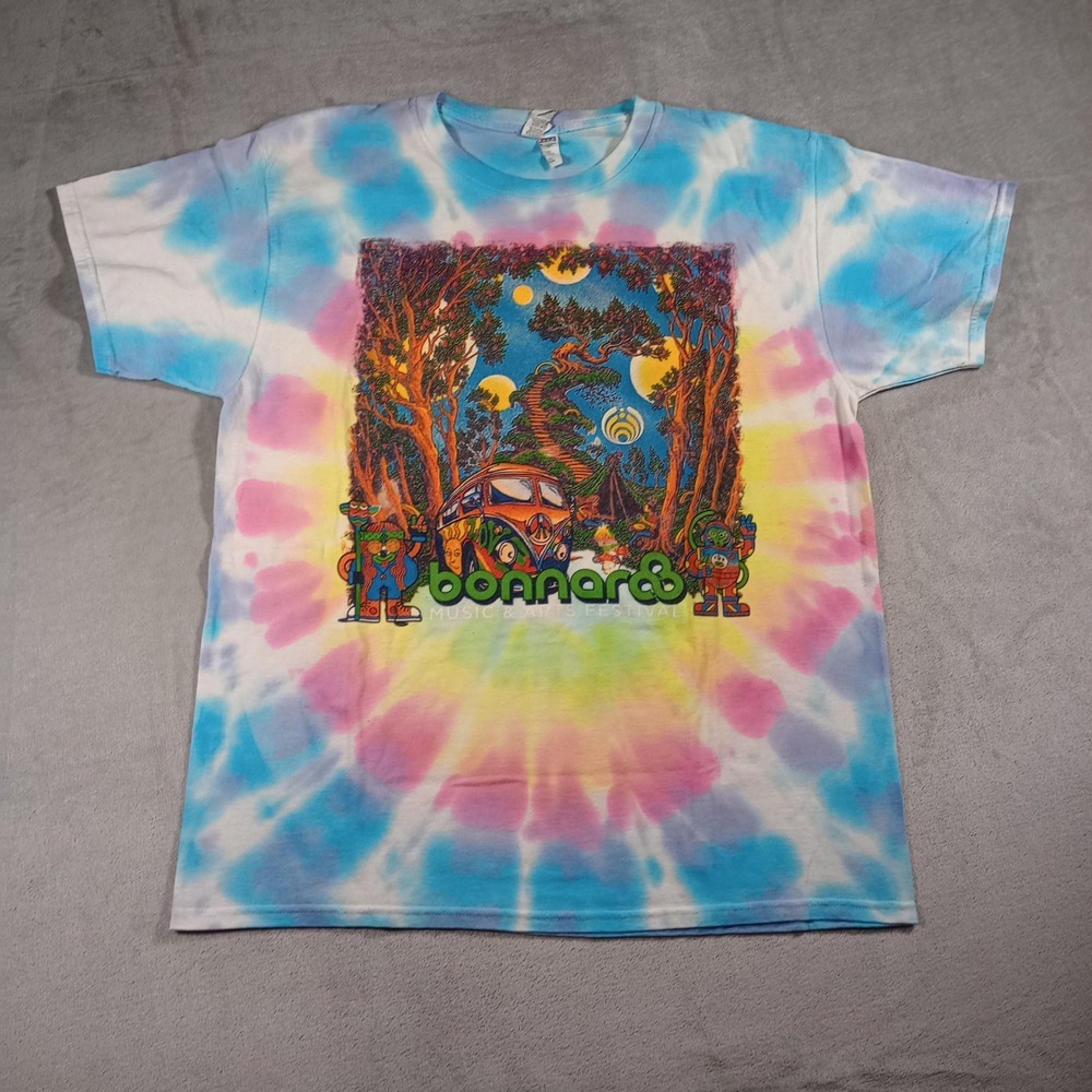 Jerzees Bonnaroo 2018 T Shirt Mens Large Tie Dye Graphic Festival Lineup Tee